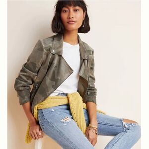 Anthropologie Marrakech Camo Sueded Moto Jacket